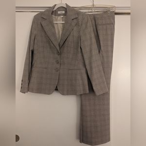Women's traditional brown, tan & cream soft plaid pantsuit
